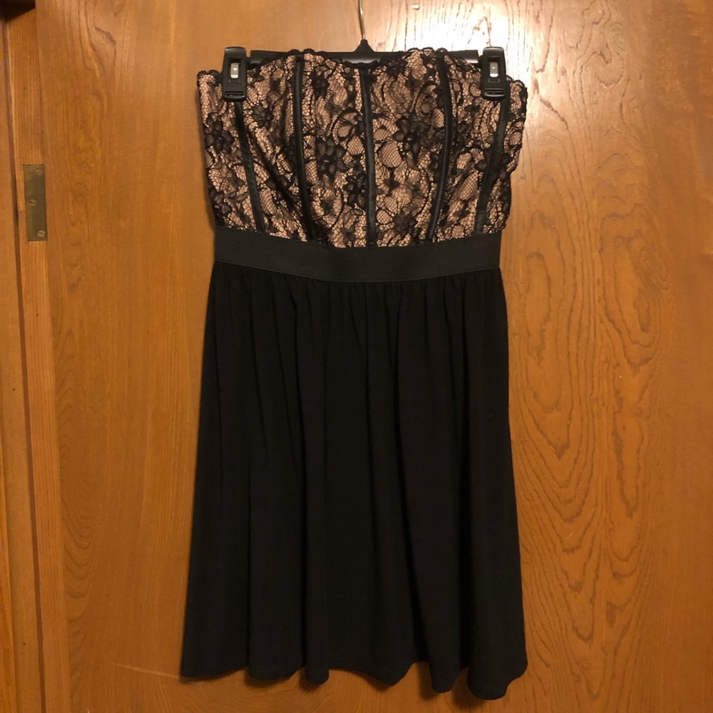 Elle strapless black lace cocktail dress womens 2